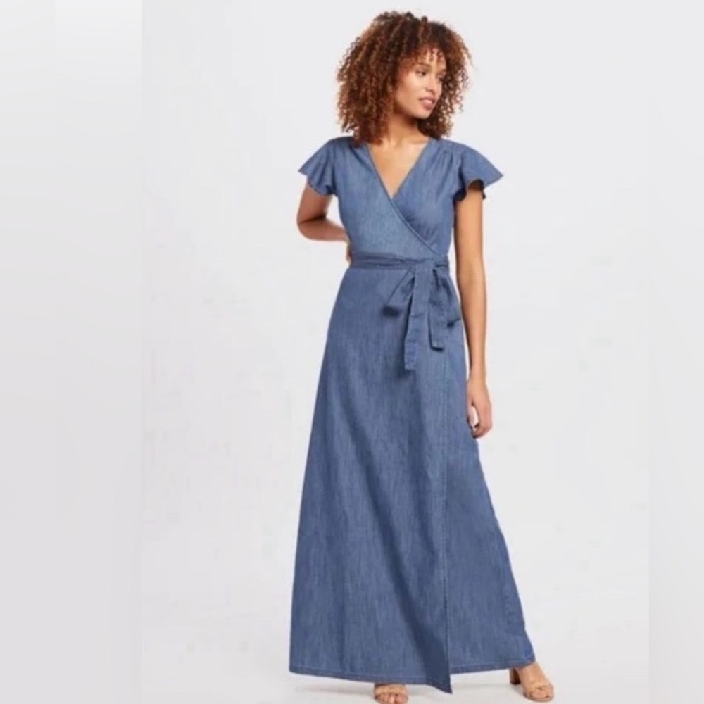 Draper James Denim Wrap Maxi Dress - Blue